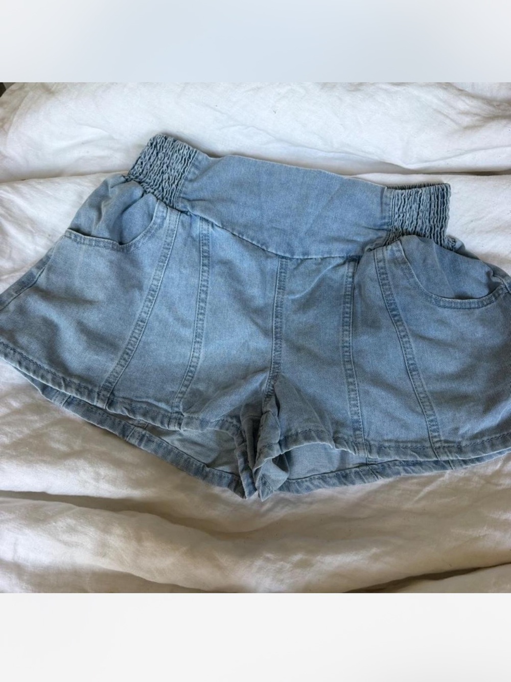 Amazon Essentials Light Blue Smocked-Waist Denim Shorts